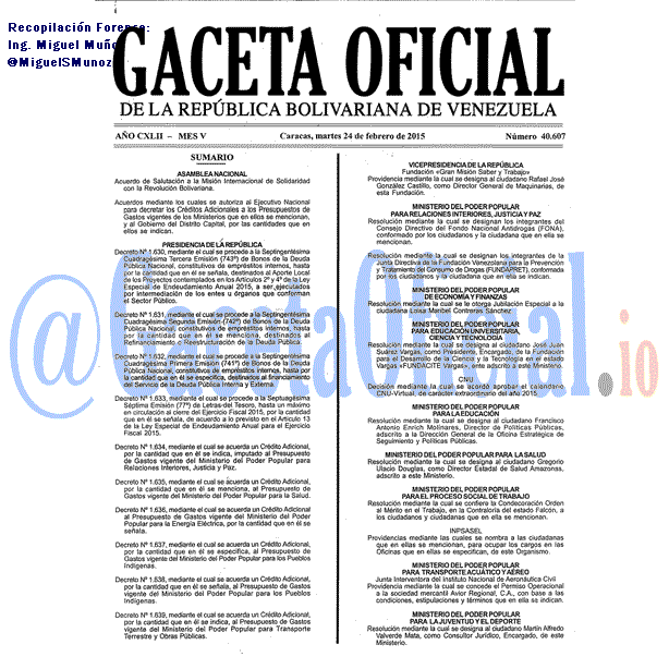 Gaceta Oficial 40607 del 24 Febrero 2015
