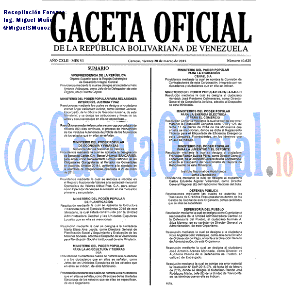 Gaceta Oficial 40625 del 20 marzo 2015