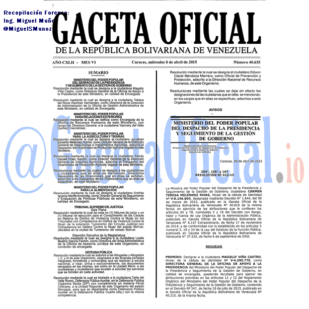 Gaceta Oficial 40635 del 89 Abril 2015