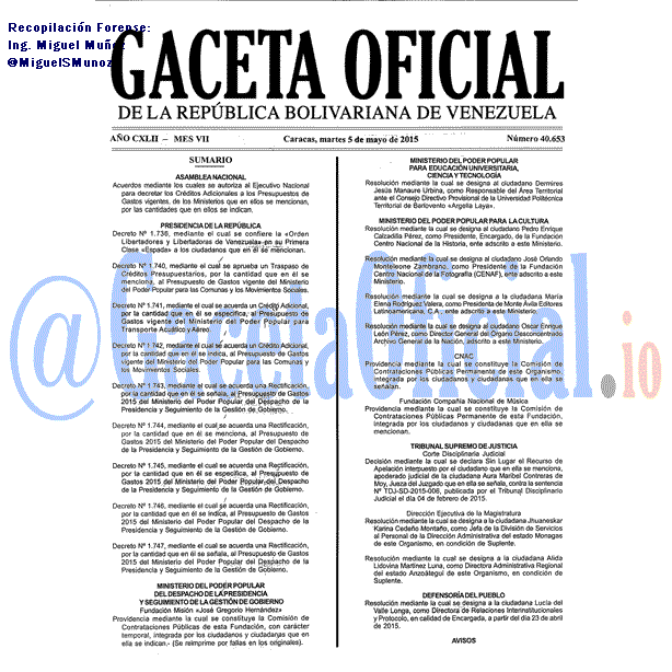 Gaceta Oficial 40653 del 5 mayo 2015