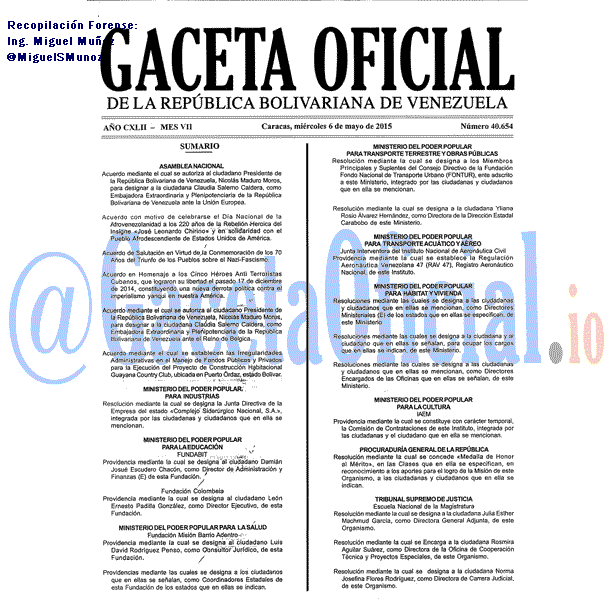 Gaceta Oficial 40654 del 6 mayo 2015