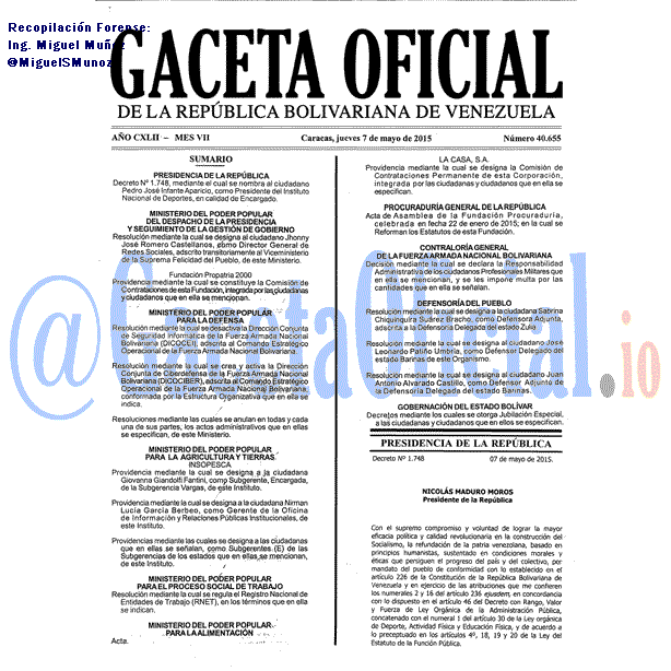 Gaceta Oficial 40655 del 7 mayo 2015