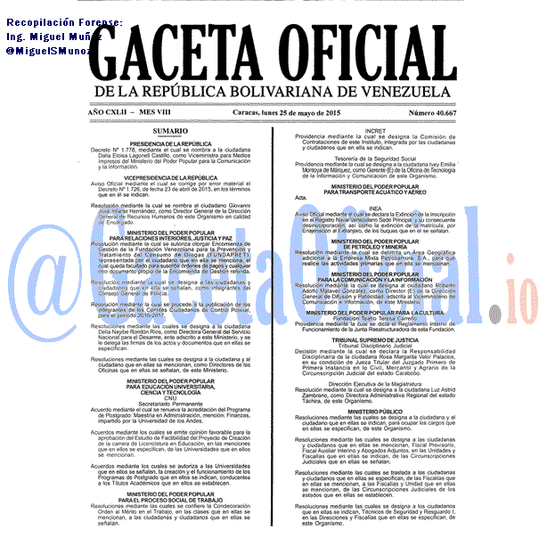 Gaceta Oficial 40667 del 25 mayo 2015