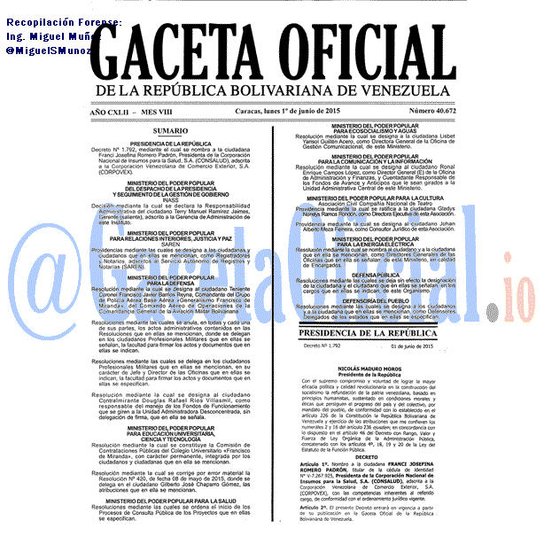 Gaceta Oficial 40672 del 1 junio 2015