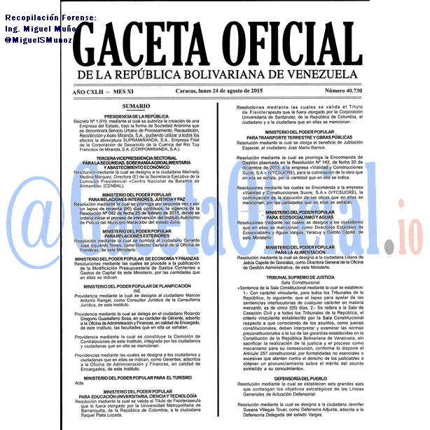 Gaceta Oficial 40730 del 24 agosto 2015