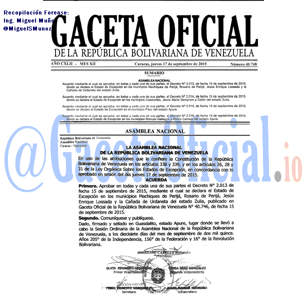 Gaceta Oficial 40748 del 17 septiembre 2015