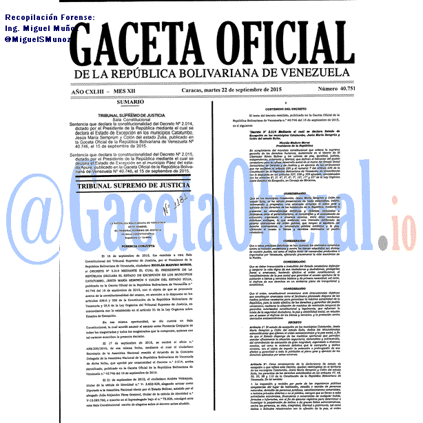 Gaceta Oficial 40751 del 22 septiembre 2015