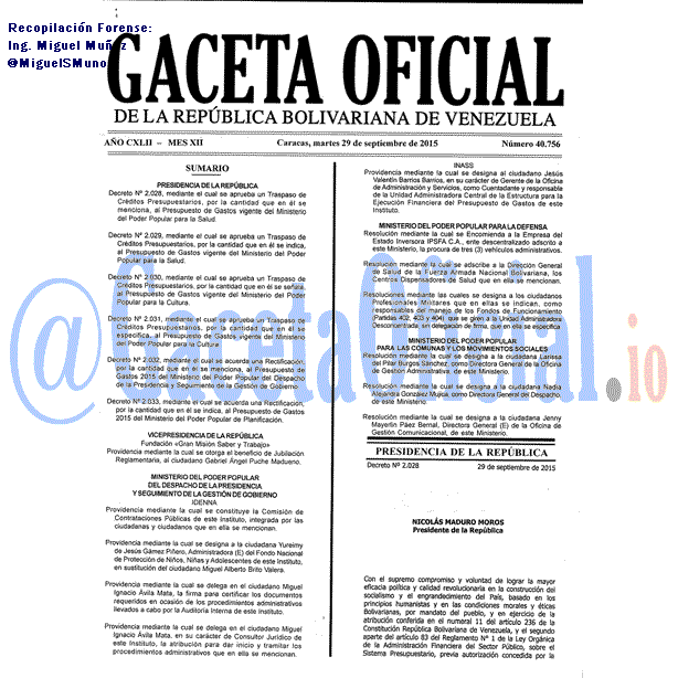 Gaceta Oficial 40756 del 29 septiembre 2015