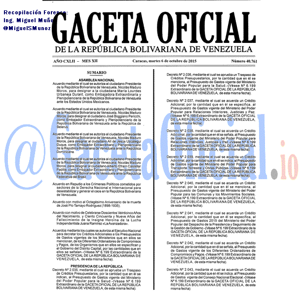Gaceta Oficial 40761 del 6 octubre 2015