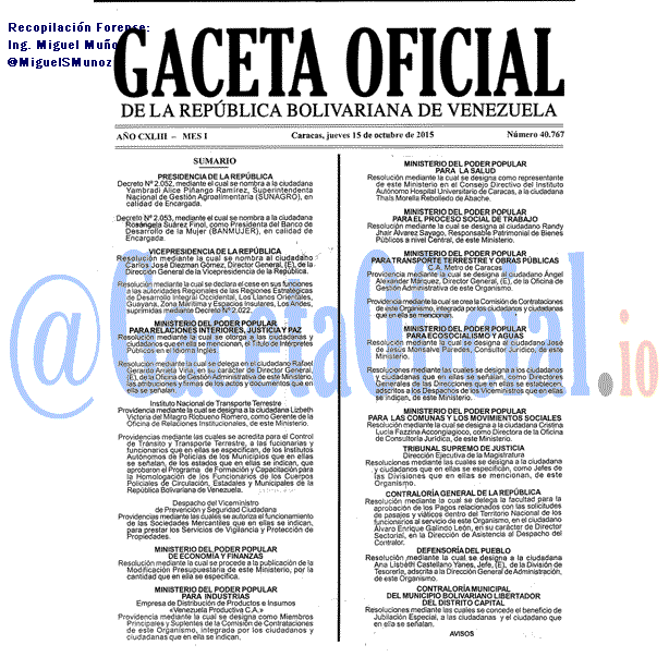 Gaceta Oficial 40768 del 16 octubre 2015