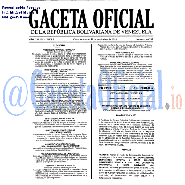Gaceta Oficial 40785 del 10 noviembre 2015