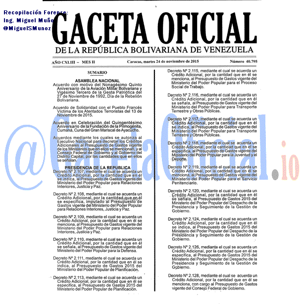 Gaceta Oficial 40795 del 24 noviembre 2015