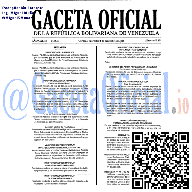 Gaceta Oficial 40801 del 2 diciembre 2015