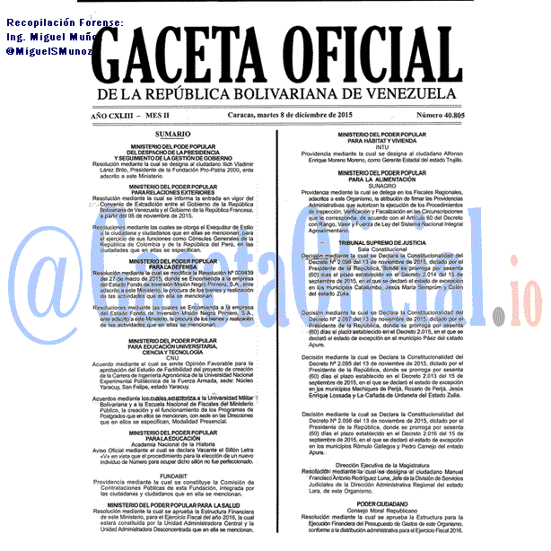 Gaceta Oficial 40805 del 8 diciembre 2015