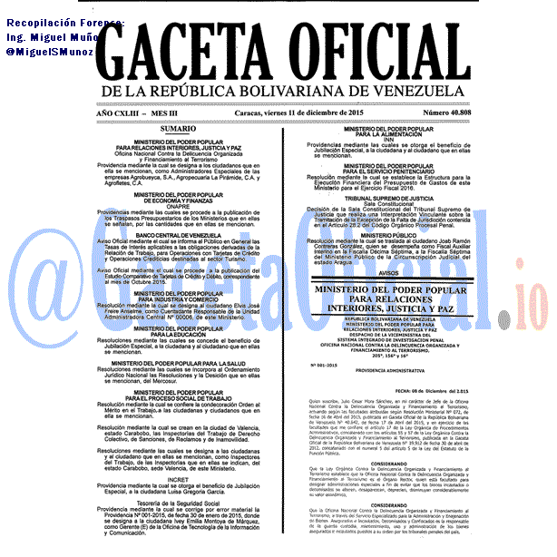 Gaceta Oficial 40808 del 11 diciembre 2015