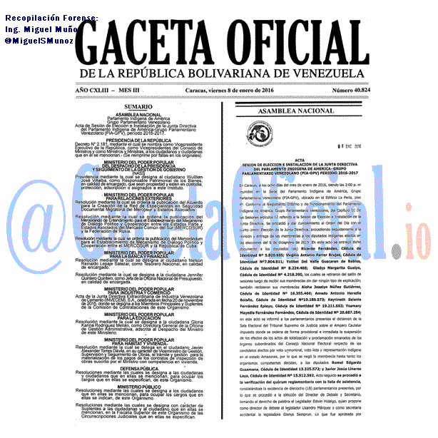 Gaceta Oficial 40824 del 8 enero 2016