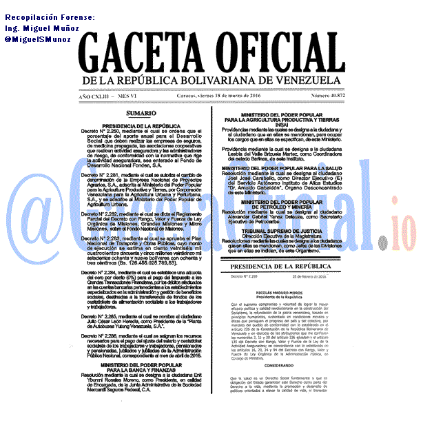 Gaceta Oficial 40872 del 28 marzo 2016