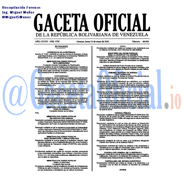 Gaceta Oficial 40909 del 23 mayo 2016