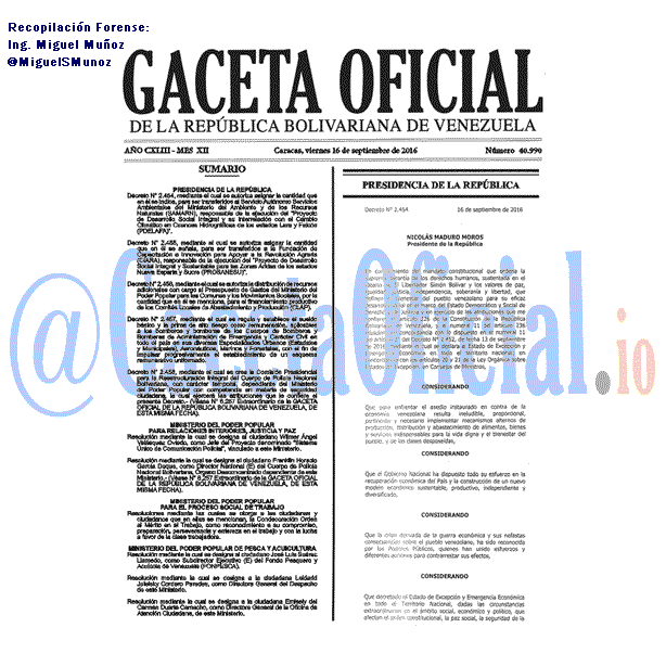 Gaceta Oficial 40990 del 16 septiembre 2016
