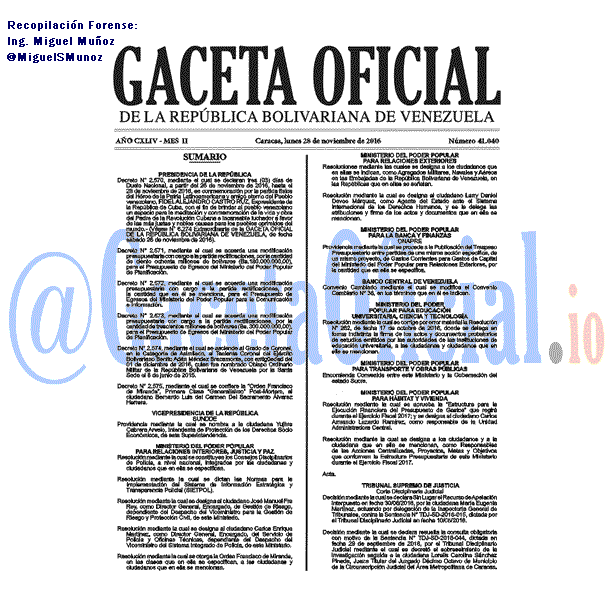 Gaceta Oficial 41040 del 28 noviembre 2016
