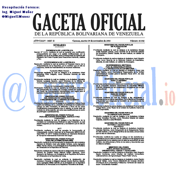 Gaceta Oficial 41041 del 29 noviembre 2016