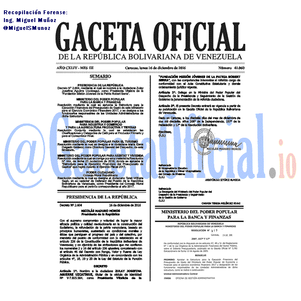Gaceta Oficial 41060 del 26 diciembre 2016