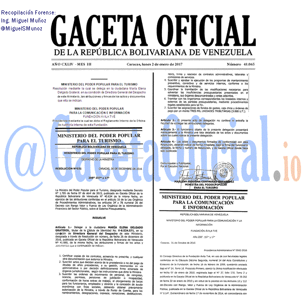 Gaceta Oficial 41065 del 2 enero 2017
