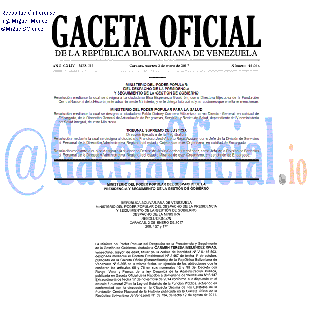 Gaceta Oficial 41066 del 3 enero 2017