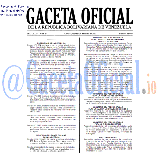 Gaceta Oficial 41079 del 20 enero 2017