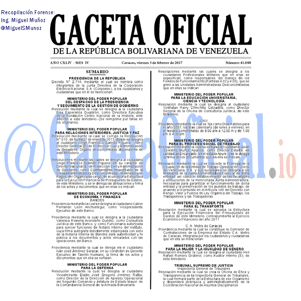 Gaceta Oficial 41088 del 2 febrero 2017