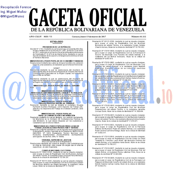 Gaceta Oficial 41112 del 13 marzo 2017 Gaceta Oficial 41112 del 13 marzo 2017