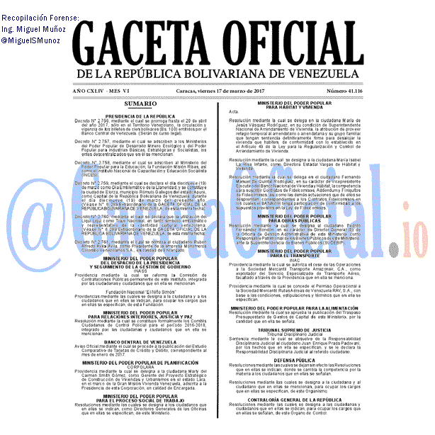 Gaceta Oficial 41116 del 16 marzo 2017