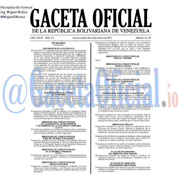 Gaceta Oficial 41119 del 22 marzo 2017 Gaceta Oficial 41119 del 22 marzo 2017