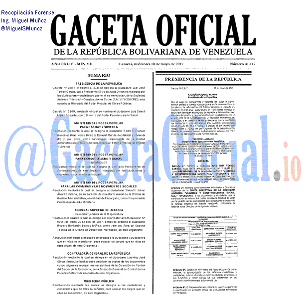 Gaceta Oficial 41147 del 10 mayo 2017 Gaceta Oficial 41147 del 10 mayo 2017