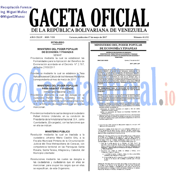 Gaceta Oficial 41152 del 17 mayo 2017