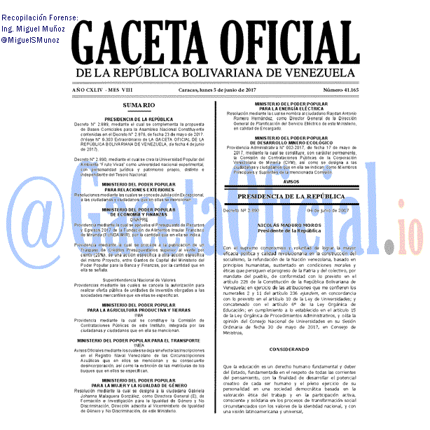Gaceta Oficial 41165 del 5 junio 2017