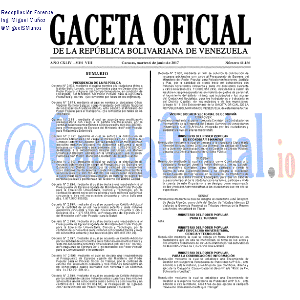 Gaceta Oficial 41166 del 6 junio 2017