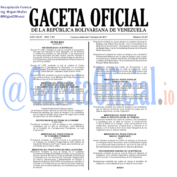 Gaceta Oficial 41167 del 7 junio 2017 Gaceta Oficial 41167 del 7 junio 2017