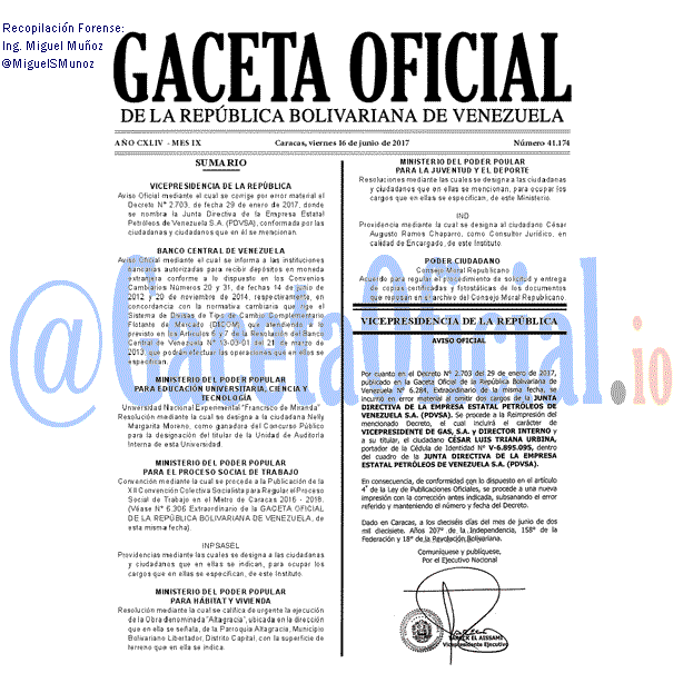 Gaceta Oficial 41174 del 16 junio 2017 Gaceta Oficial 41174 del 16 junio 2017