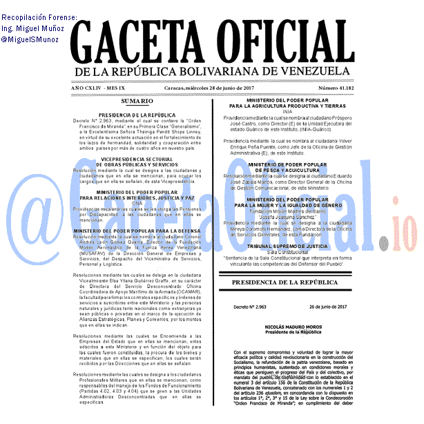 Gaceta Oficial 41182 del 28 junio 2017