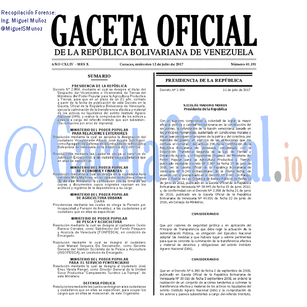 Gaceta Oficial 41191 del 12 julio 2017 Gaceta Oficial 41191 del 12 julio 2017