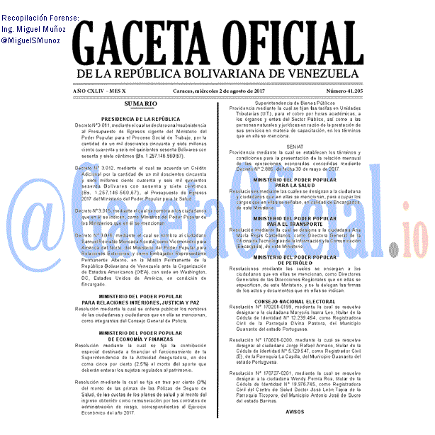 Gaceta Oficial 41205 del 2 agosto 2017