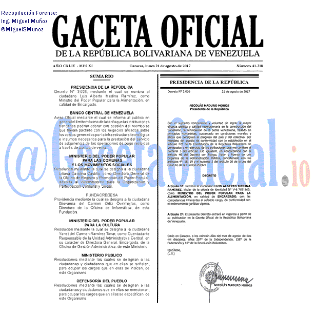 Gaceta Oficial 41218 del 21 agosto 2017