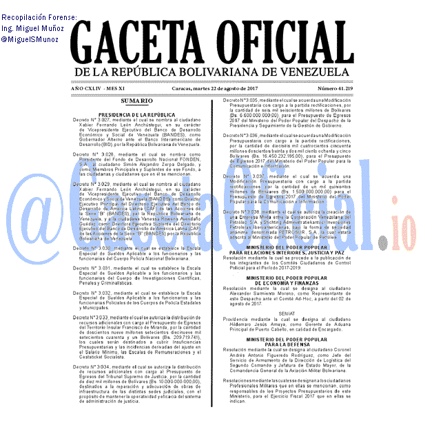 Gaceta Oficial 41219 del 22 agosto 2017