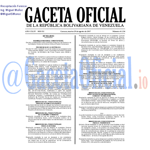 Gaceta Oficial 41224 del 29 agosto 2017