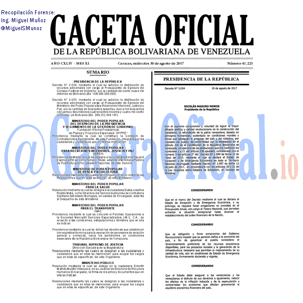 Gaceta Oficial 41225 del 30 agosto 2017