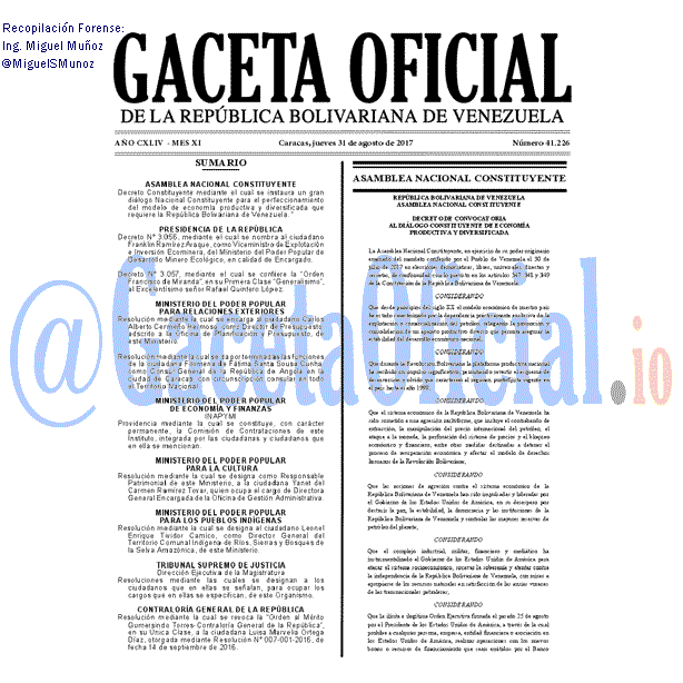 Gaceta Oficial 41226 del 31 agosto 2017