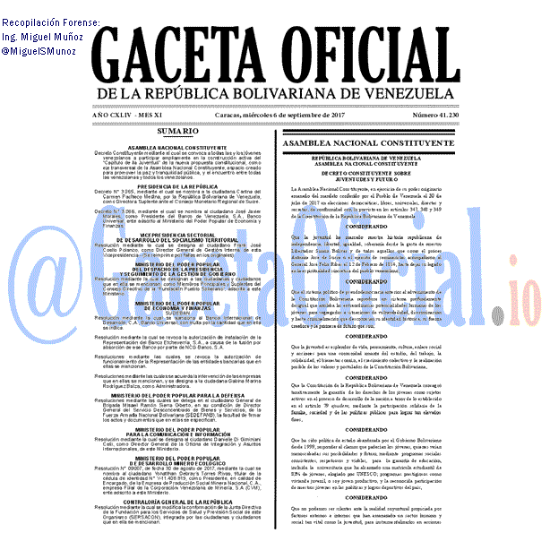 Gaceta Oficial 41230 del 6 septiembre 2017