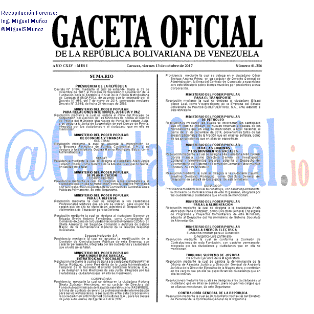Gaceta Oficial 41256 del 13 octubre 2017