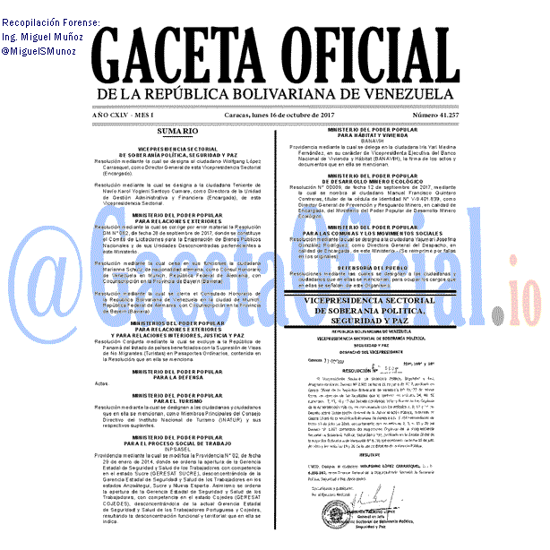 Gaceta Oficial 41257 del 16 octubre 2017 Gaceta Oficial 41257 del 16 octubre 2017
